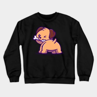 Cute Dog Bites Bone Cartoon Crewneck Sweatshirt